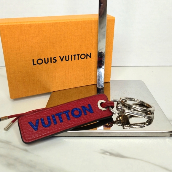 Louis Vuitton Taurillon Logo Tab Bag Charm Key Chain Leather Red Blue with Box - Picture 2 of 10